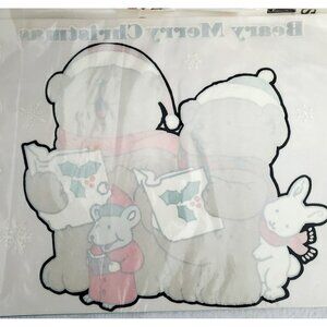 VTG Iron Ons Christmas Santa Bears Mouse Bunny Caroling Velour Transfer T Shirt